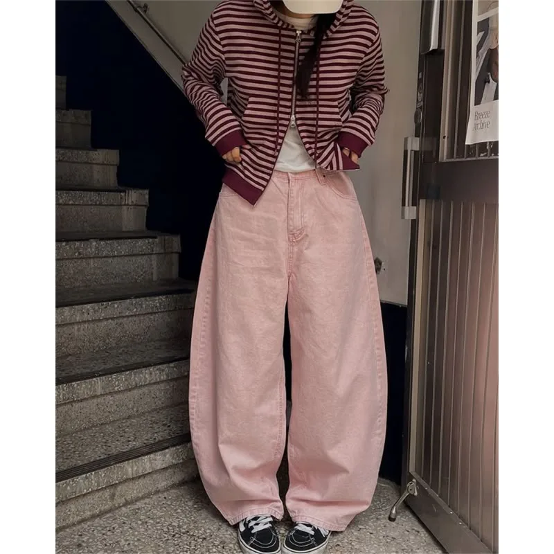 

Retro ket Heart aped High Waist Skinny Jeans Casual Loose Women's Denim Banana Pants Straight Leg Trousers for Ladies