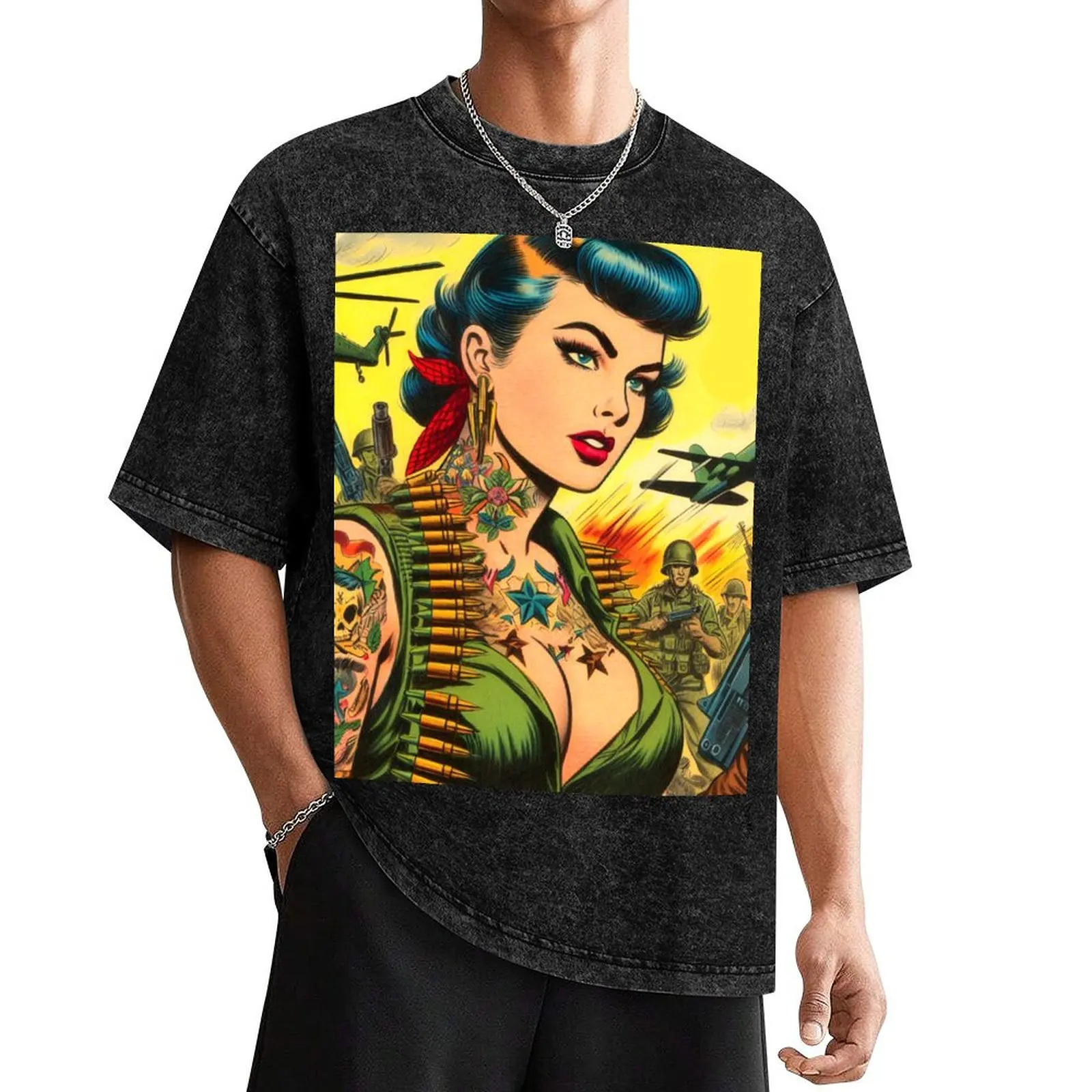 

Vintage Soldier Pin-up T-Shirt graphic t shirt vintage kawaii clothes custom shirt Men's t-shirt