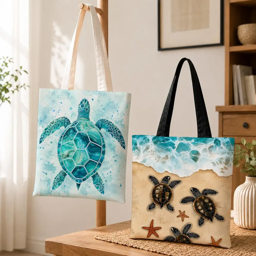 Cute Turtle Animal Print  Storage Bags Tote Storage Bags Multifunctional for School Shopping Travel and Work