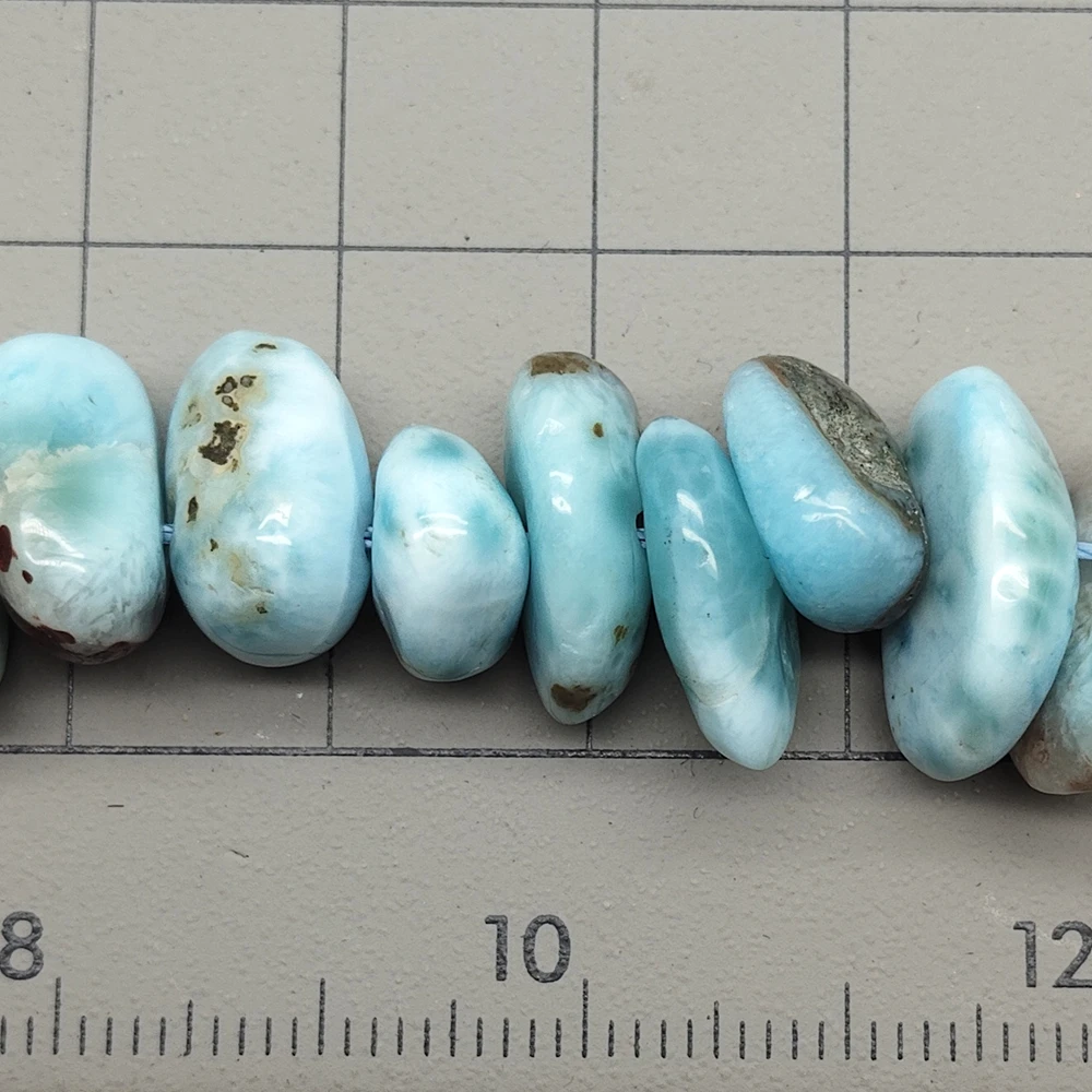 3 Strands 10-12mm Natural Blue Larimar Nugget Center Drilled Beads 16