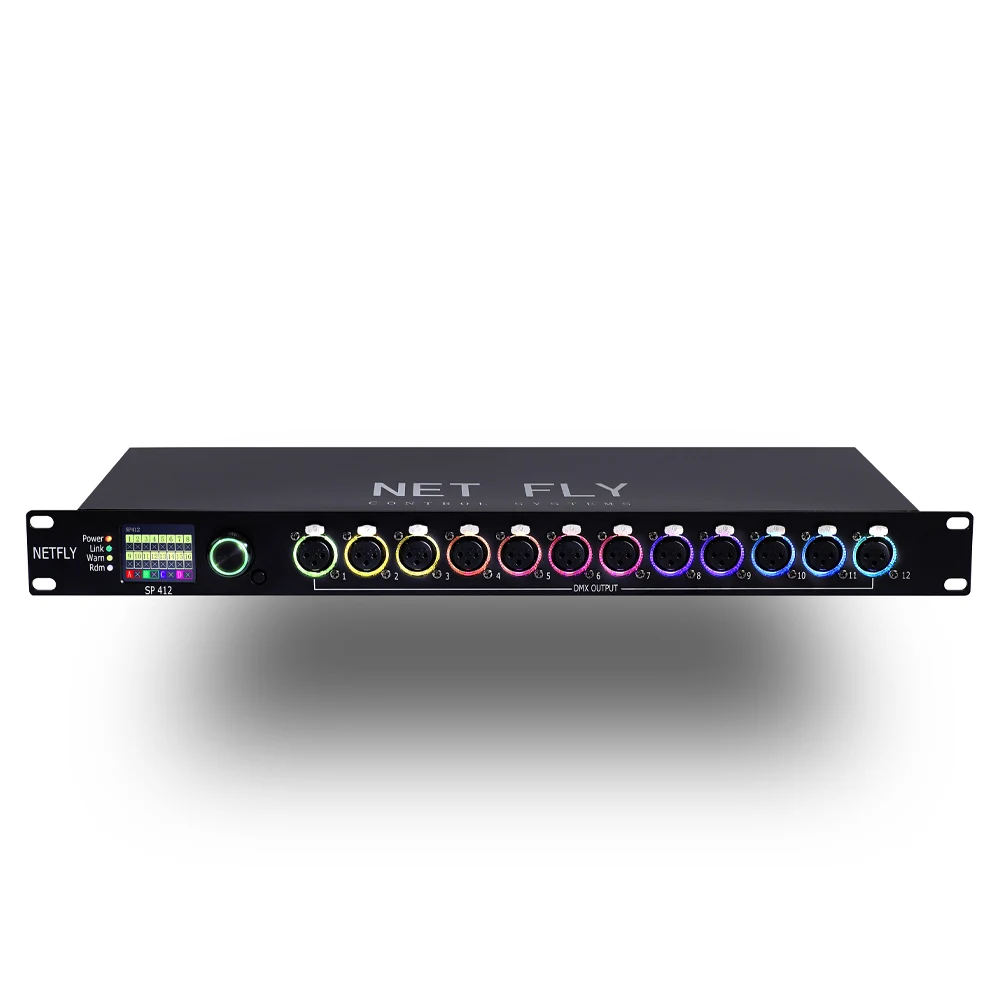 NETFLY SP412 DMX512 Signal Splitter 4 Input 12 Output Isolated DMX Distributor Amplifier 1U Rack Mount RDM Signal Repeater