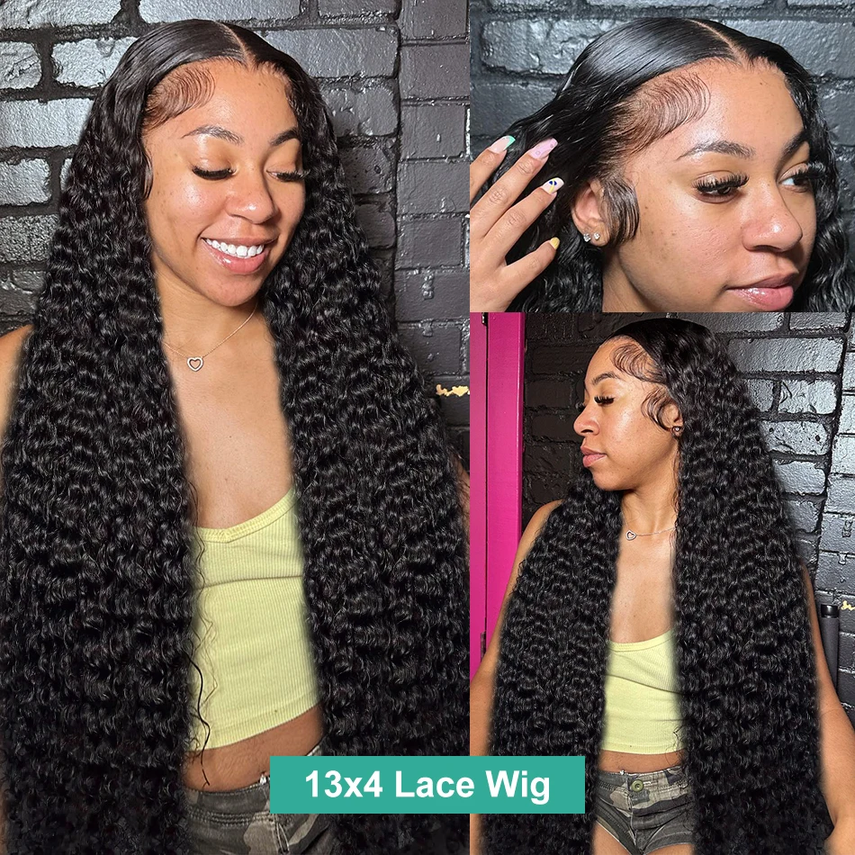 Perruque Lace Front Wig Deep Wave naturelle bouclée, cheveux humains, pre-à-porter, 5x5, 13x6, densité 250