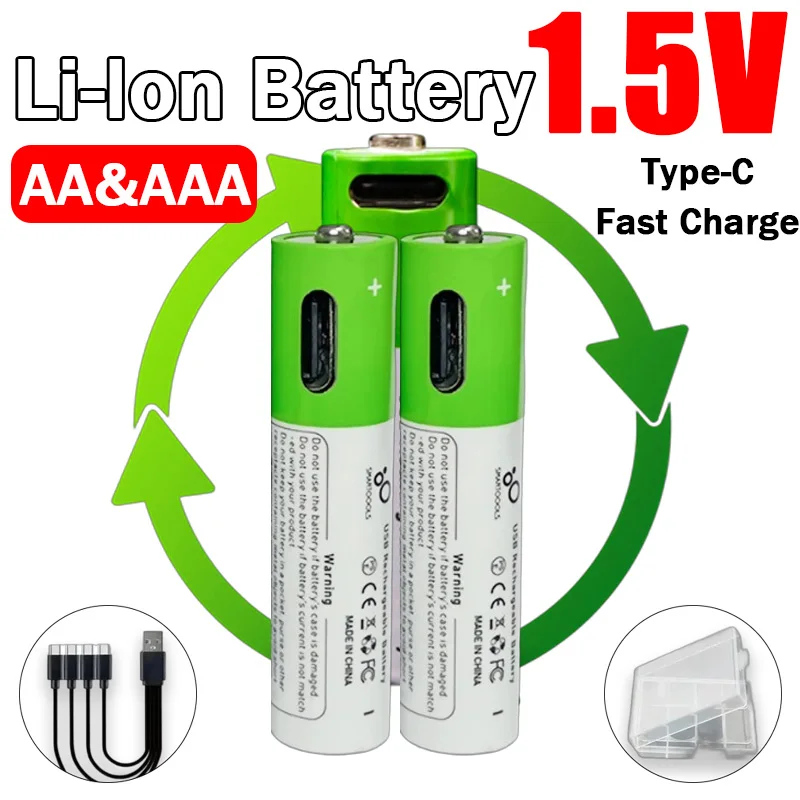 

USB C Rechargeable AA AAA Batteries 1.5V Lithium Ion, 3800mAh AA 3000mAh AAA Fast Charging, for Camera Mouse Keyboard