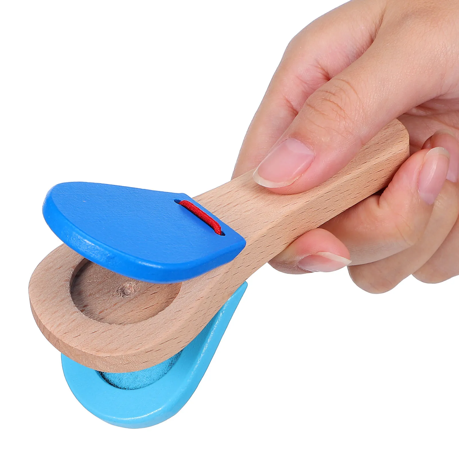 1pc clapper in legno portatile a percussione per le dita per i bambini che imparano l'educazione precoce del bambino manico a colori casuali nacchere per le dita per bambini