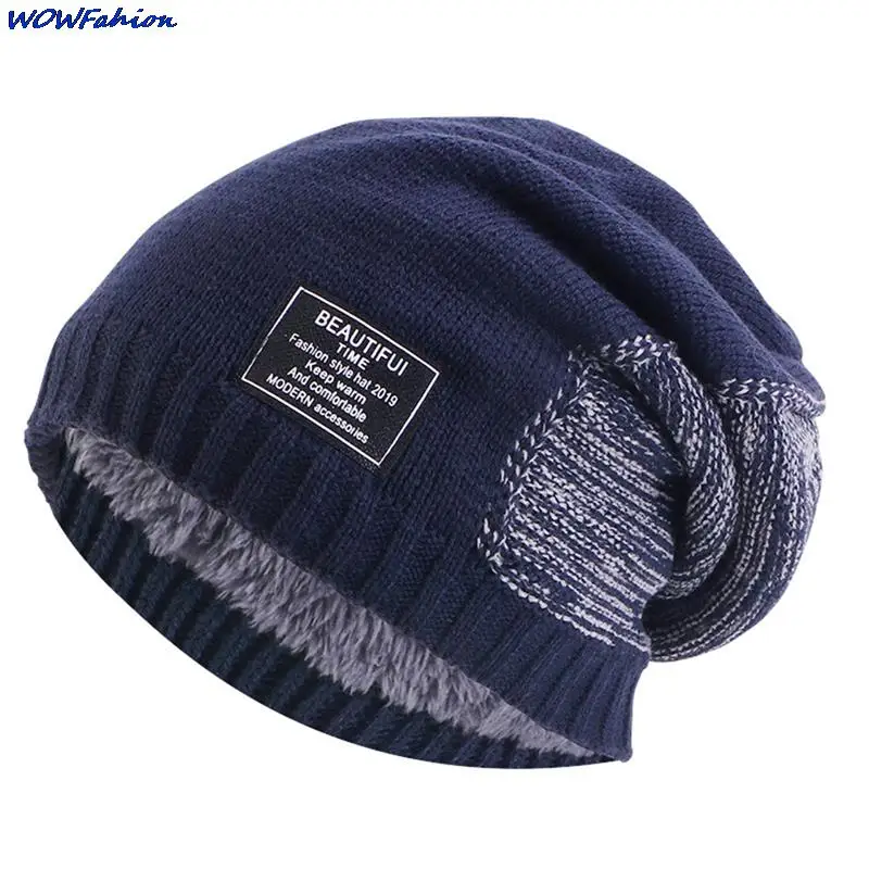 Lable Letter Inside Plus Velvet Knitted Hat Hip Hop Beanies For Men Women Winter Warm Thicken Pile Out Skullies Beanies Cap