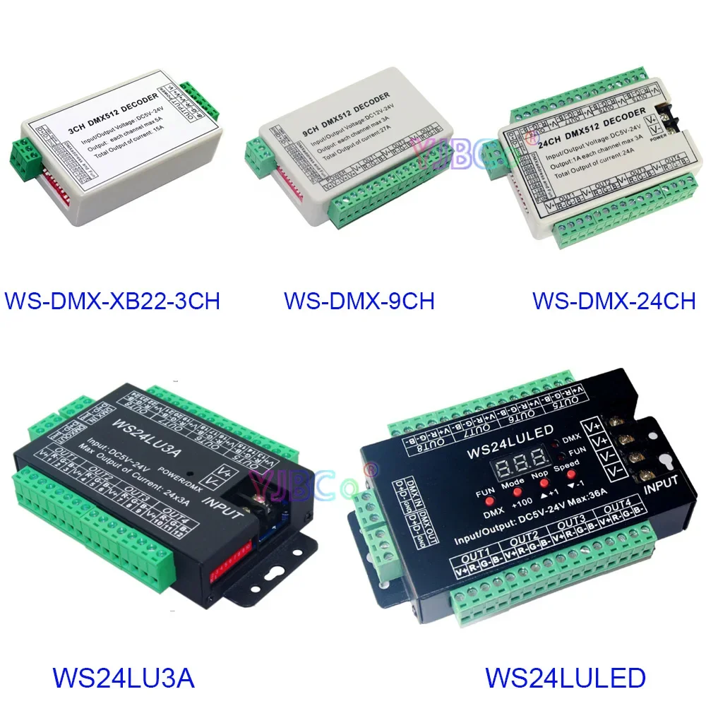 DMX LED RGB RGBW Controller 5V 12V 24V DMX512 Decoder 3 CH 9 CH 24 CH Channels Common anode For LED Strip,Lamp,Light,Lights tape