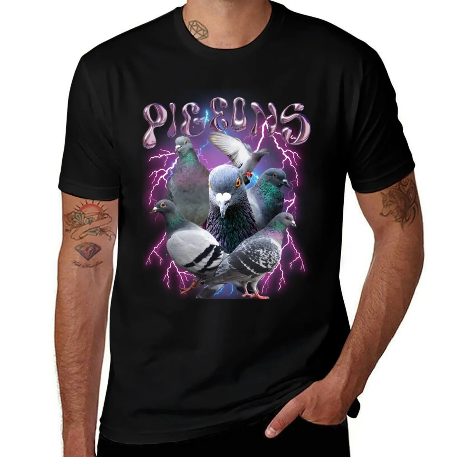 PIGEONS BOOTLEG T-Shirt Basic Crew Neck Short Sleeve Top T-Shirt