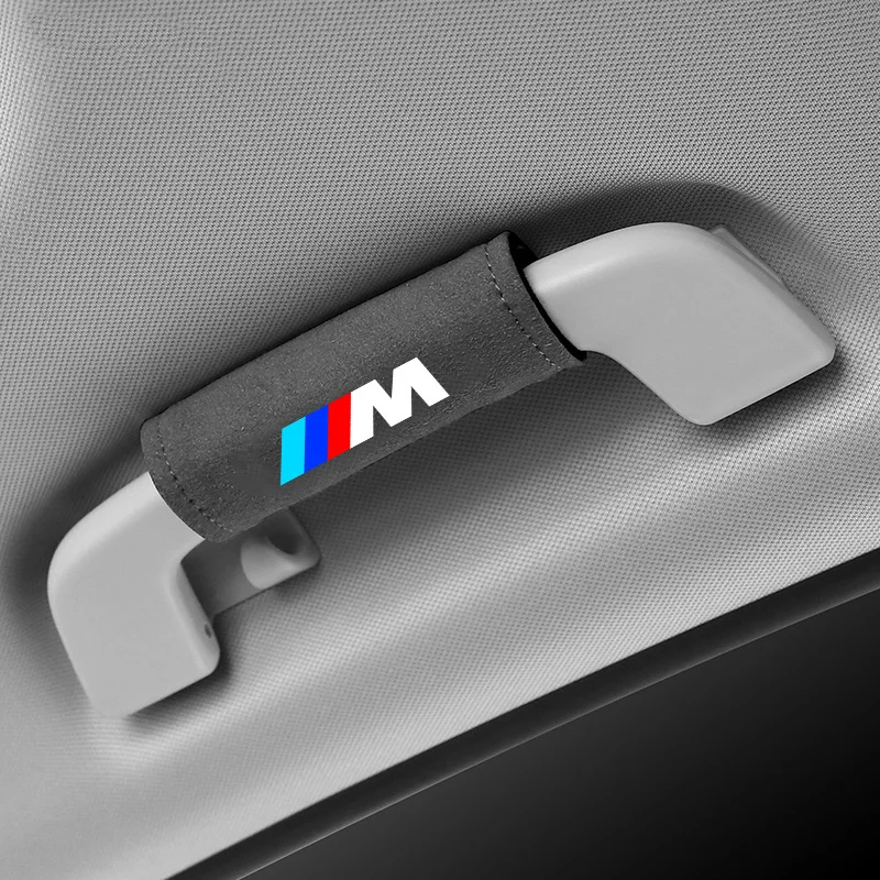 For BMW M LOGO Leather Car Roof Armrest Inner Door Pull Handle Protection Case Suede Cover 1 3 5 7 Series X1 X3 X5 X6 M Sports