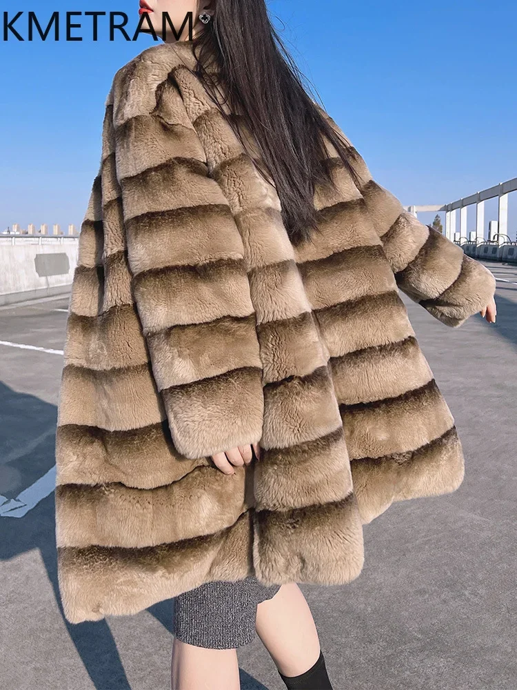 Real Rex Konijnenbontjas Vrouwen Lange Luxe Bontjas 2024 Trending Mode Winterkleding Vrouw Nieuw In Outerwears Шуба Женская