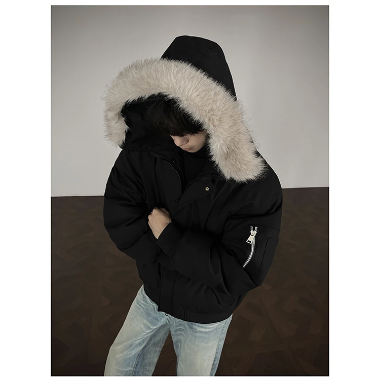 سترات عصرية كلاسيكية قابلة للفصل بياقة من الفرو الصناعي للرجال لخريف وشتاء 2025 معاطف أنيقة فضفاضة ومريحة بلون واحد سترات #3