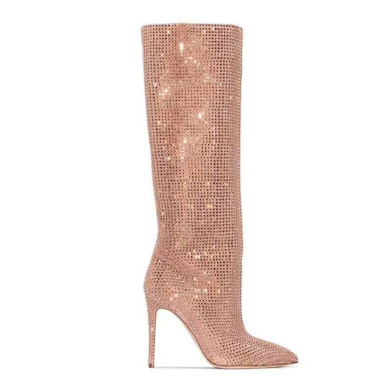 

Gorgeous Luxury Shiny Rhinestone Knee High Long Boots Catwalk Boots Women Sexy Pointed Stiletto Heels Party Wedding High Boots