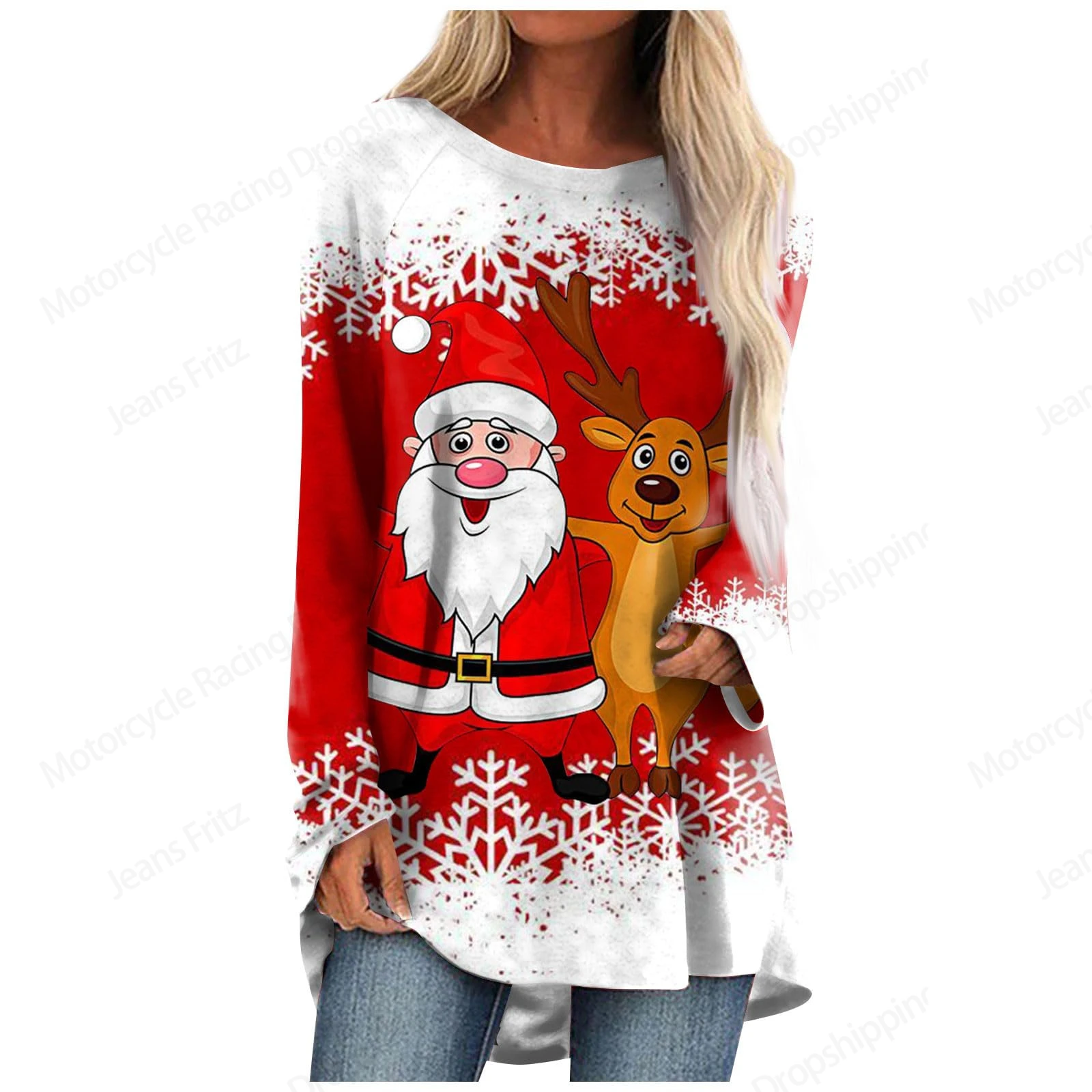 2025 New Christmas Santa Claus 3d Print Long Sleeve T-shirt Women Fashion Crewneck Red Long Tunic Tops Womens T shirt Gifts