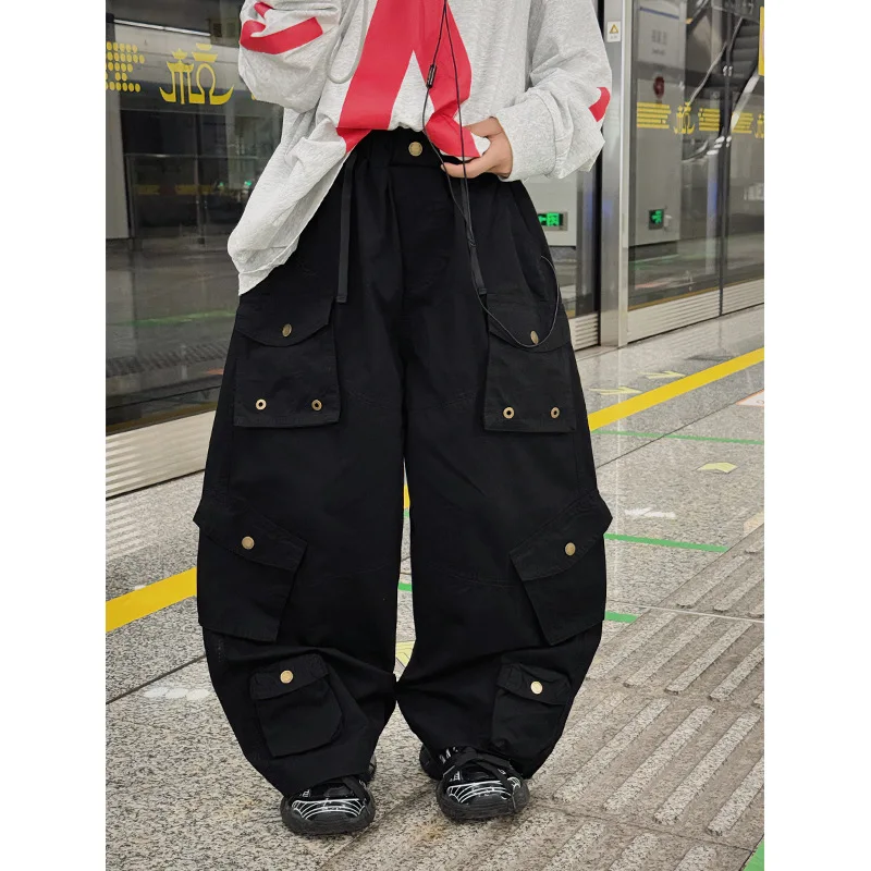 Children's Workwear Pants 2024 Autumn New Boys and Girls Loose Casual Trousers Online Red Tide