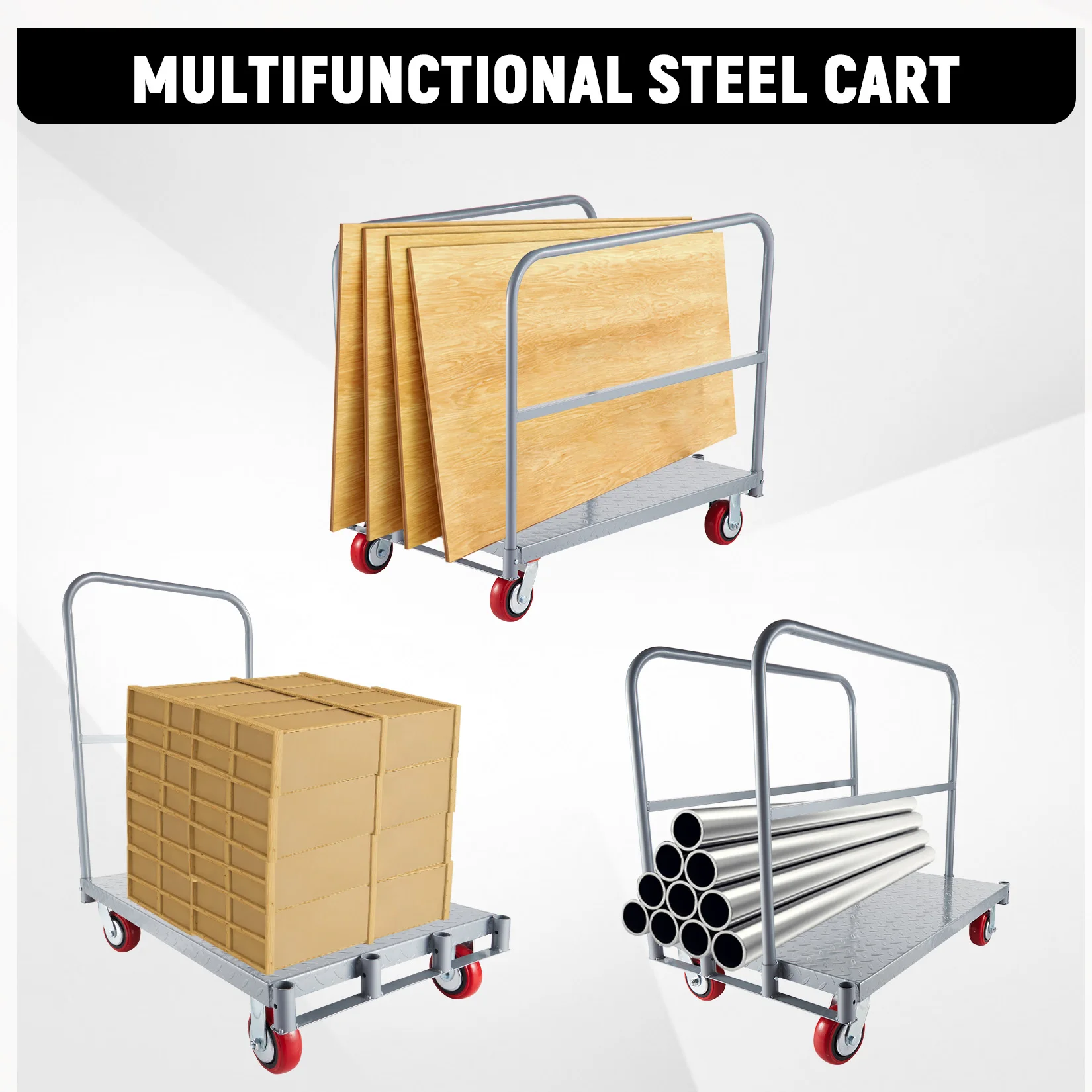 2 in 1 Heavy Duty Flatbed Carts With Wheels, Drywall Cart Steel Panel Truck,Platform Flat Bed Cart With 2200 Lbs Capacity