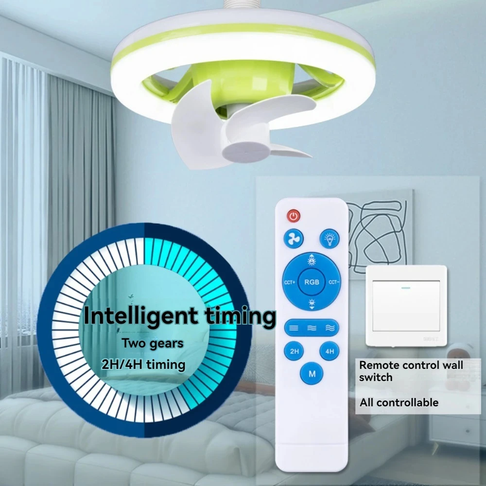 Rotatable Ceiling Fan with Light 3-Speed E27 Socket Fan with Remote Control Timer Setting for Bedroom and Living Room Lighting