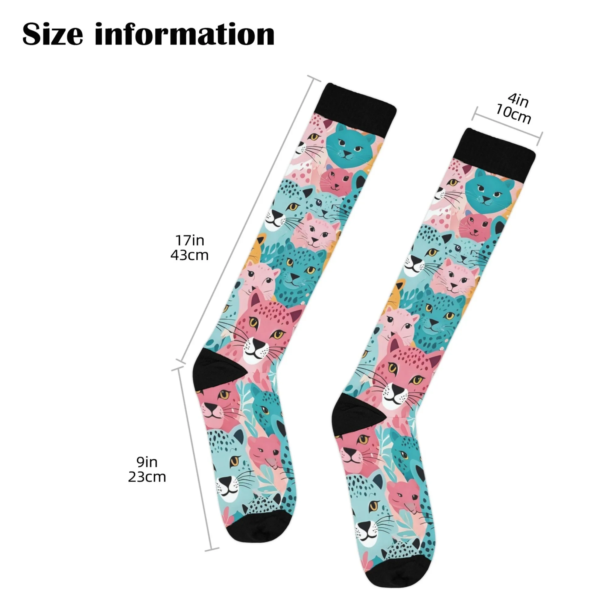 جوارب للركبة على شكل نمر كرتوني بألوان برية، نمط شارع عصري حضري، جوارب ضغط مريحة للرجال والنساء