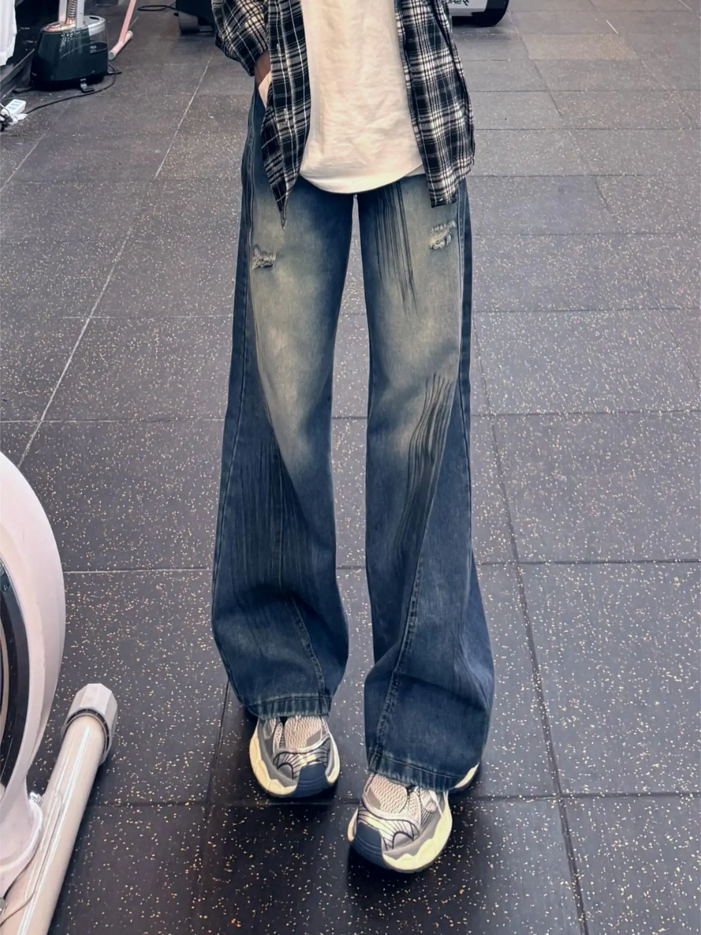 

Джинсы унисекс в американском ретро-стиле, прямые, повседневные, длинные брюки из денима с эффектом потертости и рваными деталями