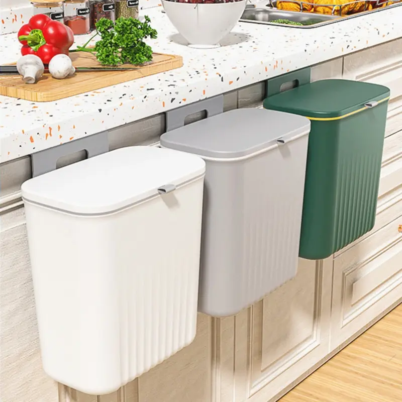 9L/ 7L Wall Mounted Trash Can Bin With Lid Waste Bin Kitchen Cabinet Door Hanging Trash Bin Garbage Car Recycle Dustbin Rubbish