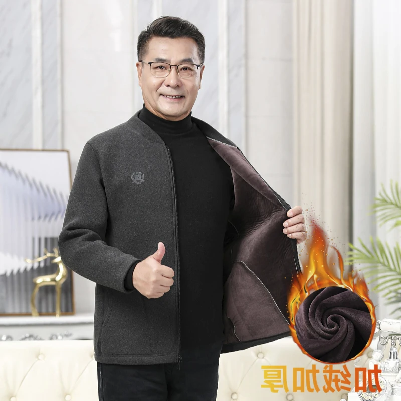 

Thiened Long Sve Термобелье Кардиган Пальто для мужчин среднего возраста и ly Осень Зима Fce Lined Busin Cas...