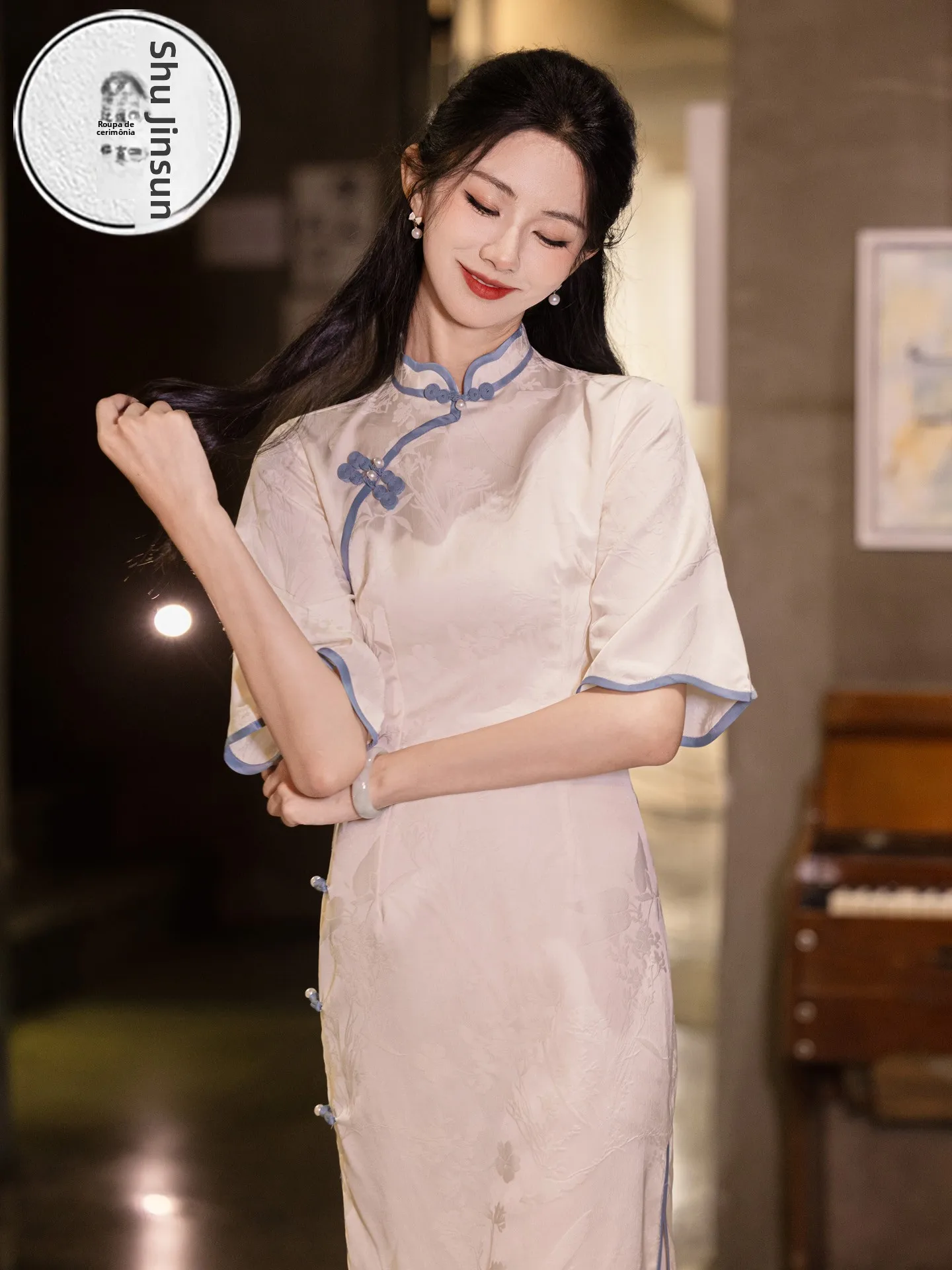 new-2025-young-sle-refreed-dr-women's-mid-length-polyester-fiber-retro-chinese-sle-summer-dr