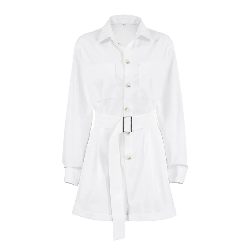 

Весенне-летний женский модный повседневный комбинезон с длинными рукавами, универсальный стиль для отпуска и кемпинга, элегантный комбинезон-рубашка с отложным воротником