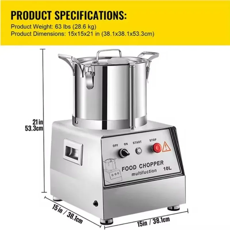 

10L Commercial Meat & Vegetable Food Processor - High-Efficiency Stainless Steel Chopper, Easy-Clean & Large Capacity