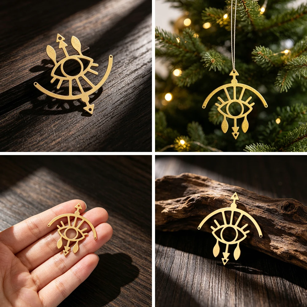Vintage Brass Hollow Evil Eye Charm Pendant with Multi Holes for DIY Handmade Jewelry Necklace Bracelet Bohemian Ornament Gift
