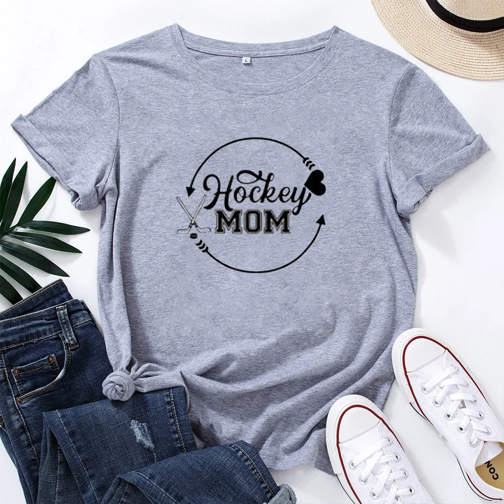 Women Short-sleeved  Tshirt Cotton Loose  Shirt Femme HOCKEY MOM Funny  Shirts  Fashion Casual Letters Graphic ees