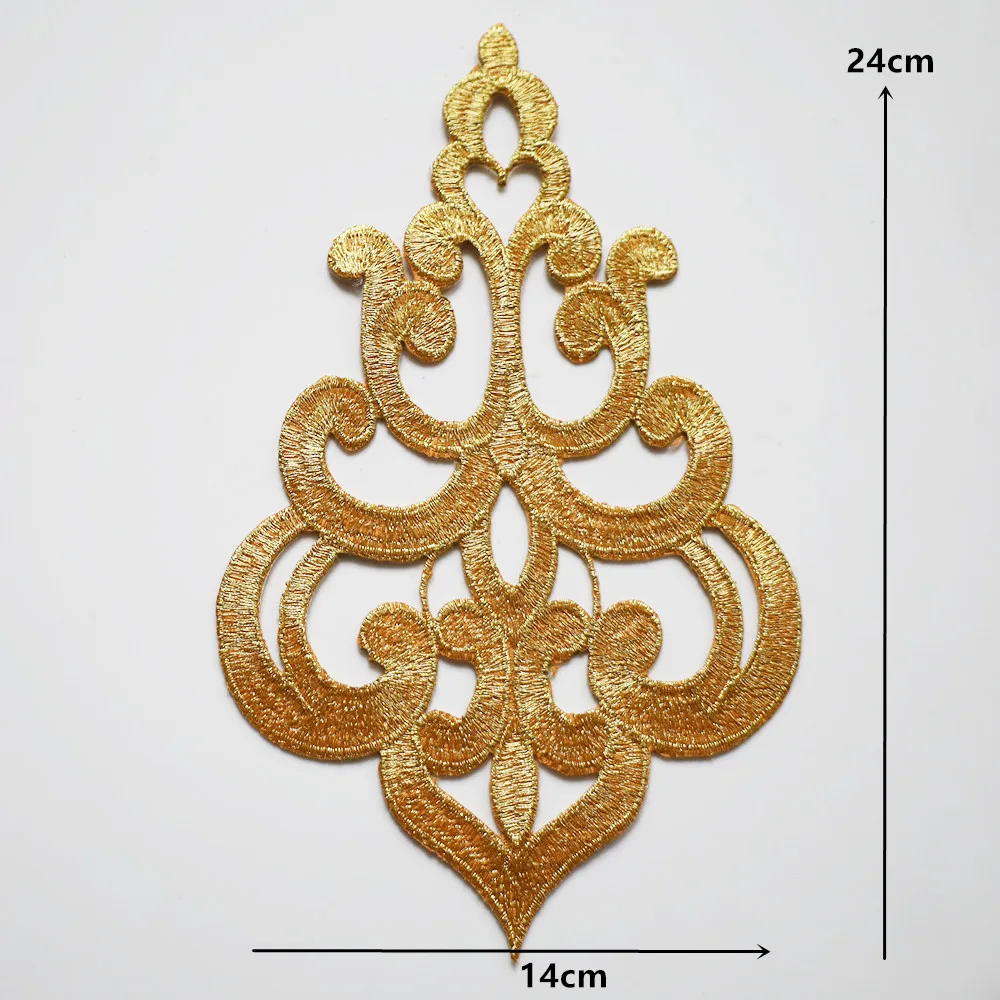 Embroidered Gold Silver Baroque Flower Applique Iron Sew On Patch For Wedding Bridal Gown Clothes Fabric Dress Decor DIY Crafts