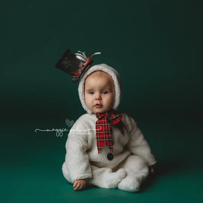 Snowman romper for Christmas photography props,footed outfits with felt  hat