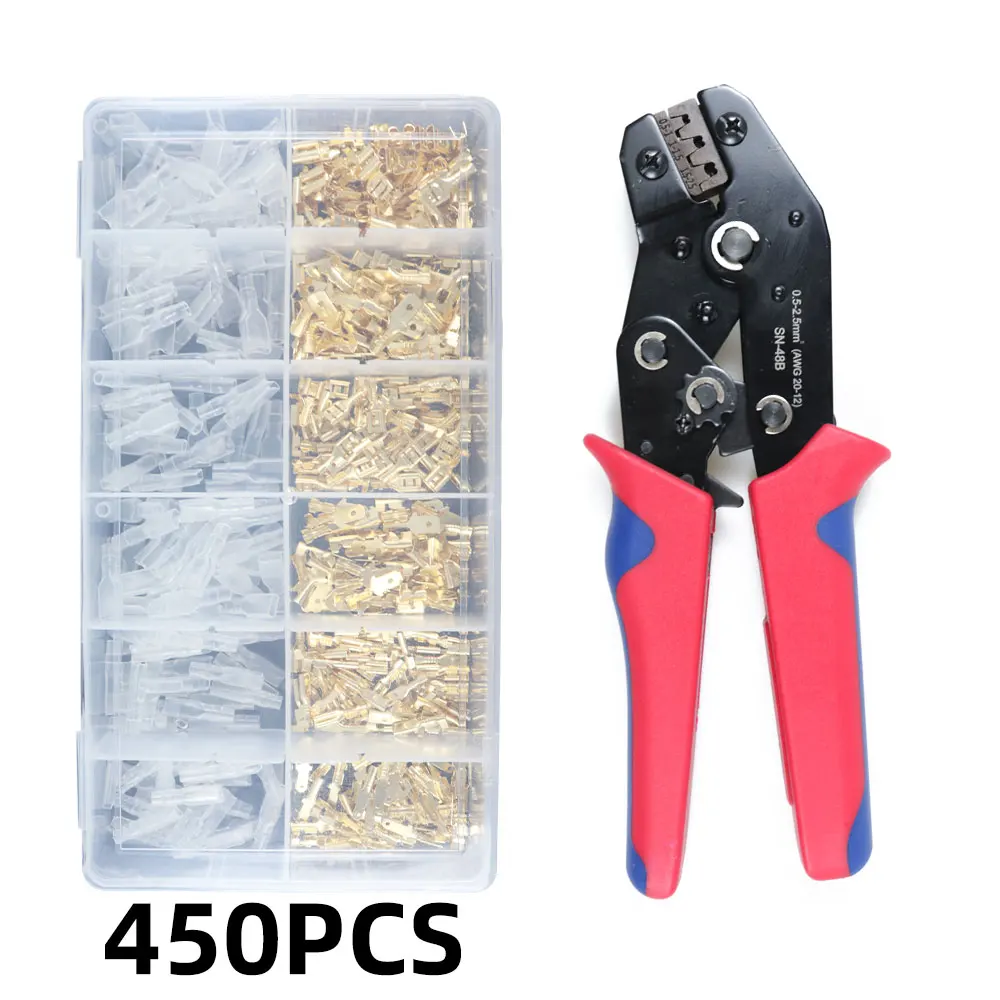 2.8/4.8/6.3mm Spring Plug Wire Crimped Crimping Hand Tool Crimp Wire Terminals Connector Terminals Electrical Insulated Assortme