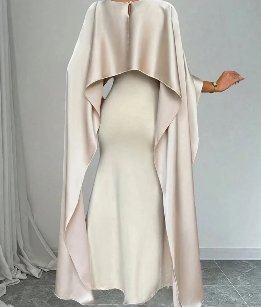 Customized Graceful Jersey Mermaid Evening Dress High Quality 3/4 Sleeves Crew neck Floor Length Bespoke Occasion Gowns