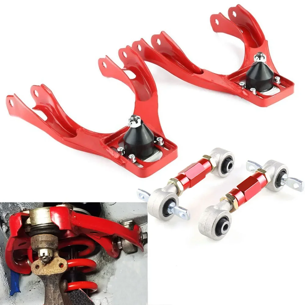 1Pair Front Upper Adjustable Camber Arm Tube Kits For 92-95 Honda Civic Eg + 92-00 Adjustable Camber Kit Red Car Accessories