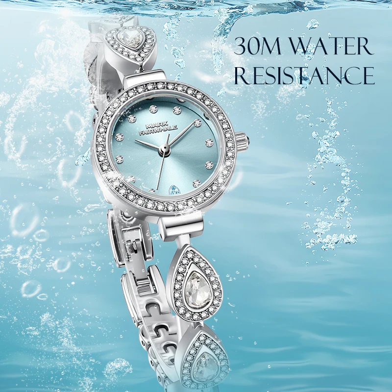 MARK FAIRWHALE  Work 3008 Mermaid Blue Tears Series Luxury Crystal Diamond Watch Small Dial Elegant Women's Dress Watch