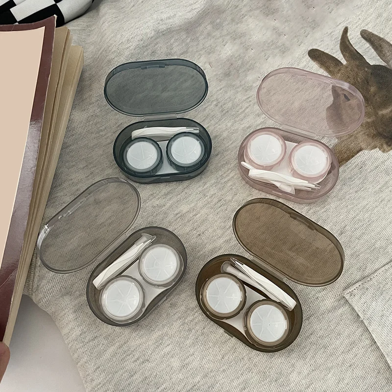 Solid Color Simple Clear Contact Lens Storage Box Travel Outgoing Portable Mini Contact Lenses Case Duplex Box with Tweezers