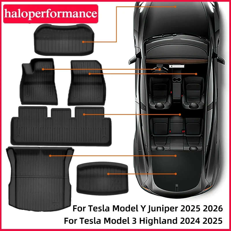 

Коврики для багажника Tesla Model 3 Highland TPE, напольный коврик для багажника, коврики для багажника Model Y Juniper 2025, автомобильные аксессуары (набор из 6 шт.)