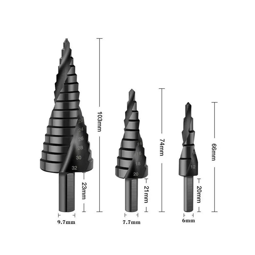 Imagem -03 - Brocas Escalonadas Sulcadas Espirais Haste Sextavada Cone Cônico Preto de Nitretação Cortador de Broca Profissional 412 mm 420 mm 432 mm