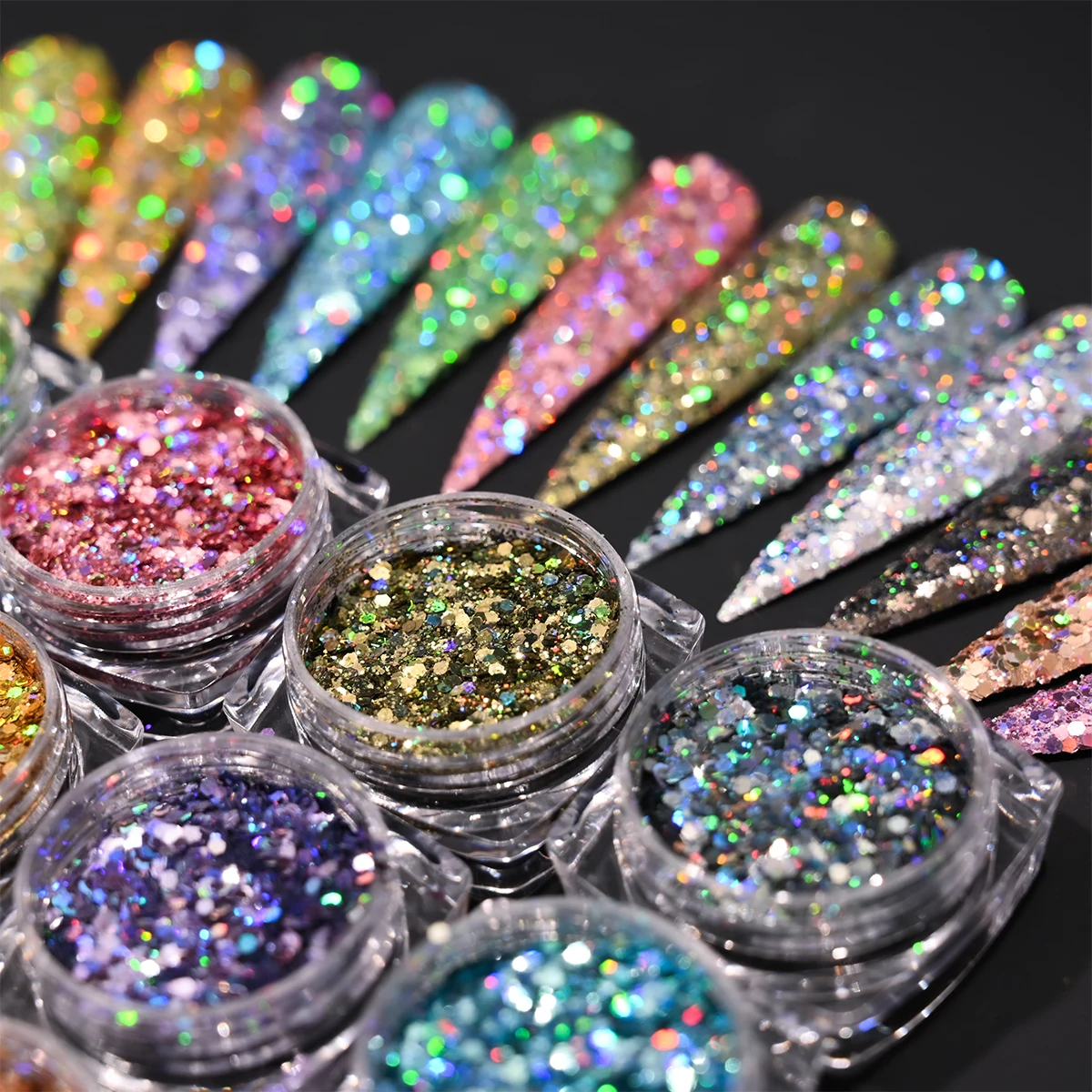 Holographic Laser Nail Art Glitter 12/24Box/Set 3D Nail Sequins Metallic Flake Acrylic Powder Dust Shining Paillette Holographic