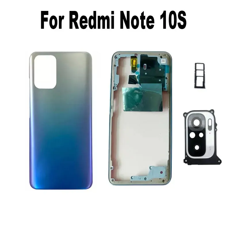 

Full Housing For Xiaomi Redmi Note 10S Back Battery Cover Rear Case Middle Frame + Volume Button Camera Glass Sim Tray