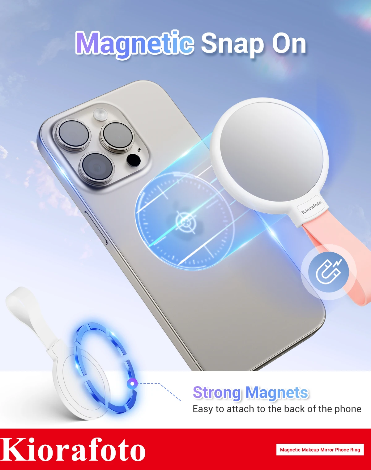 Round Magnetic Phone Mirror Decal Stick on Back of Phone For MagSafe Compatible with iPhone 15/14/13 for Outdoor Make Up&Selfies