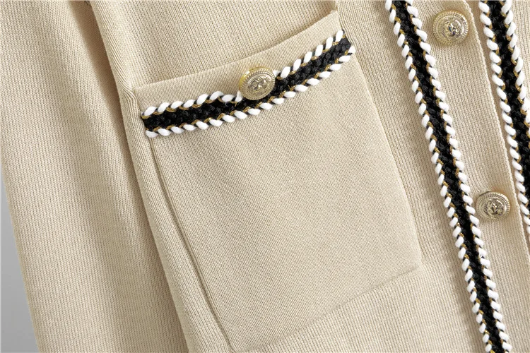 Mode bref tempérament tricoté pantalon deux pièces ensemble décontracté femmes tressé garniture or bouton Cardigan pull et pantalon costumes