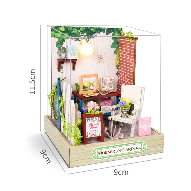 Kits de modelos en miniatura de madera DIY, Mini Casa de esquina de jardín, rompecabezas 3D, casas de muñecas con muebles ligeros para amigos, regalos de cumpleaños