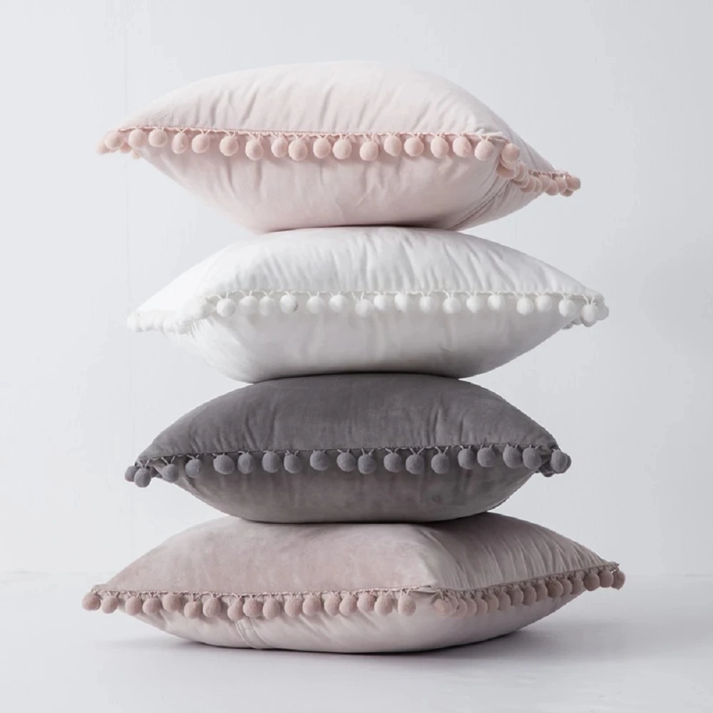 Samt Kissen bezug mit niedlichen Pompon 30x50cm 45x45cm 50x50cm europäischen Luxus Kissen bezug für Weihnachten Geschenk Kissen bezug – Detail 10