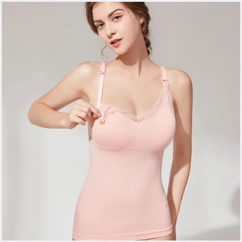 

Woman Maternity Nursing Vest Bra Large Size Pregnant Front Button Seamless Long Sling Vest Lace Breast Feeding Bra