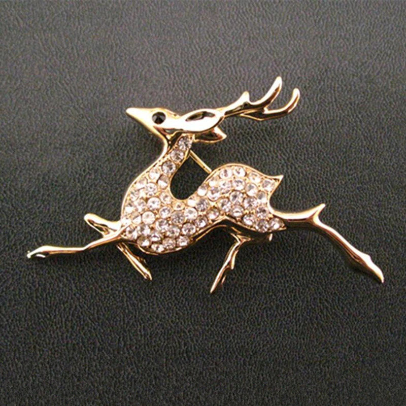 New Woman Crystal Brooch Pins Cute Running Deer Brooches Christmas Gifts Fashion Collar Badge Pins Jewelry Accessories