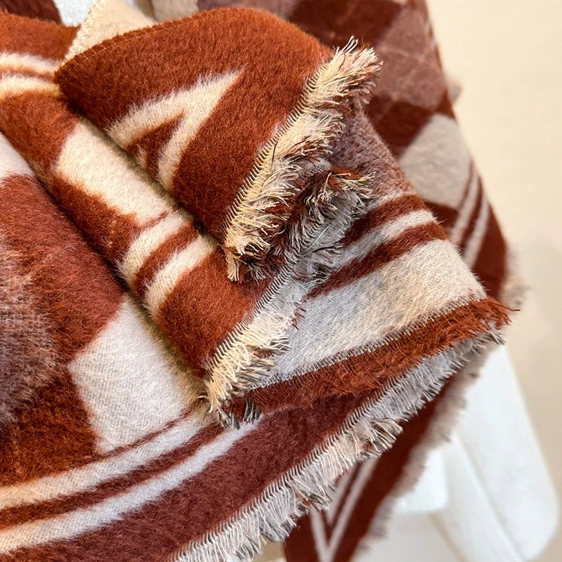 Damska dwustronna chusta trójkątna z imitacji kaszmiru, peleryna, okrycie wierzchnie, ciepła chusta w szachownicę, szale i etole.