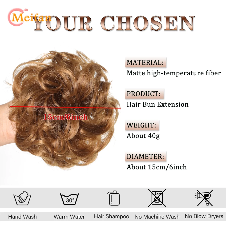 Messy Hair Bun Synthetic Chignon Fake Hair Elastic Band Hairpiece Wrap Updo Hair Tail Curly Ponytail Extension Daily Elegance