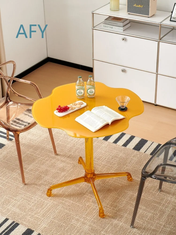 Nordic Clover Acrylic Coffee Table for Home Living Room Milk Tea Shop Coffee Shop Transparent Tea Table Tempered Glass