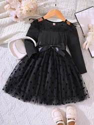 New Autumn And Winter Girl's Plush Mesh Polka Dot Dress For Primary And Secondary School Children