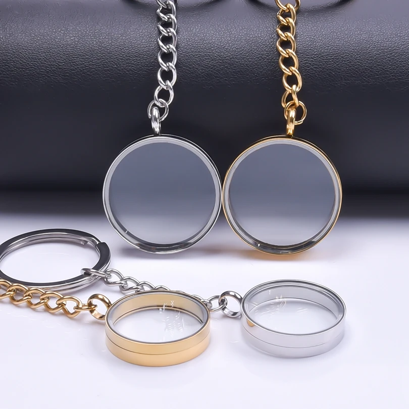1Pc Stainless Steel Openable Round Floating Locket Pendant Llavero Glass Box Memory Coin Holder Relicario Men Keychain Jewelry